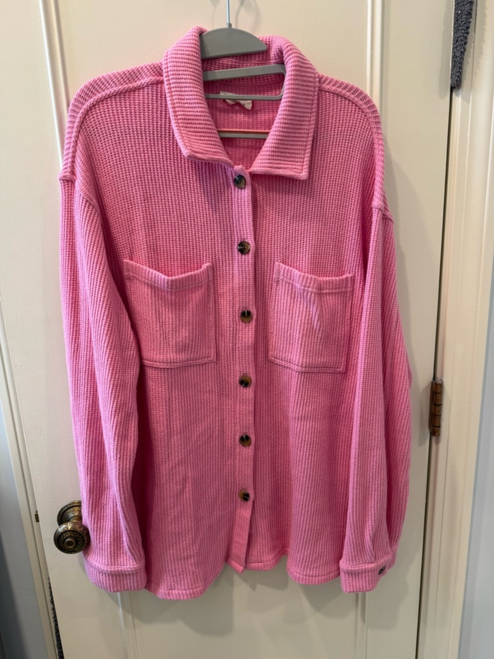Pink Button-Front Women's Waffle Knit Sweater